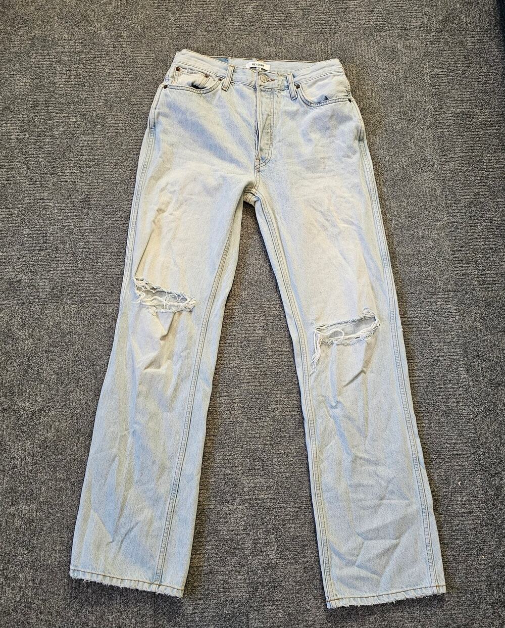 RE/DONE 90s High Rise Loose Jeans in Bleach Destroyed Size 28